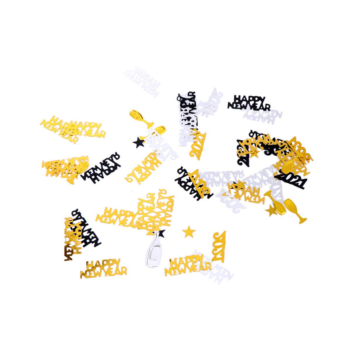 Amosfun Glitter 2021 Happy New Year Table Confetti New Years Eve Party Supplies Props Golden Silver 3 Packs