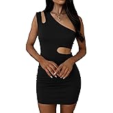 AGVNG Womens Sexy One Shoulder Bodycon Mini Dress Asymmetrical Cut Out Slim Fit Party Club Going Out Short Dresses