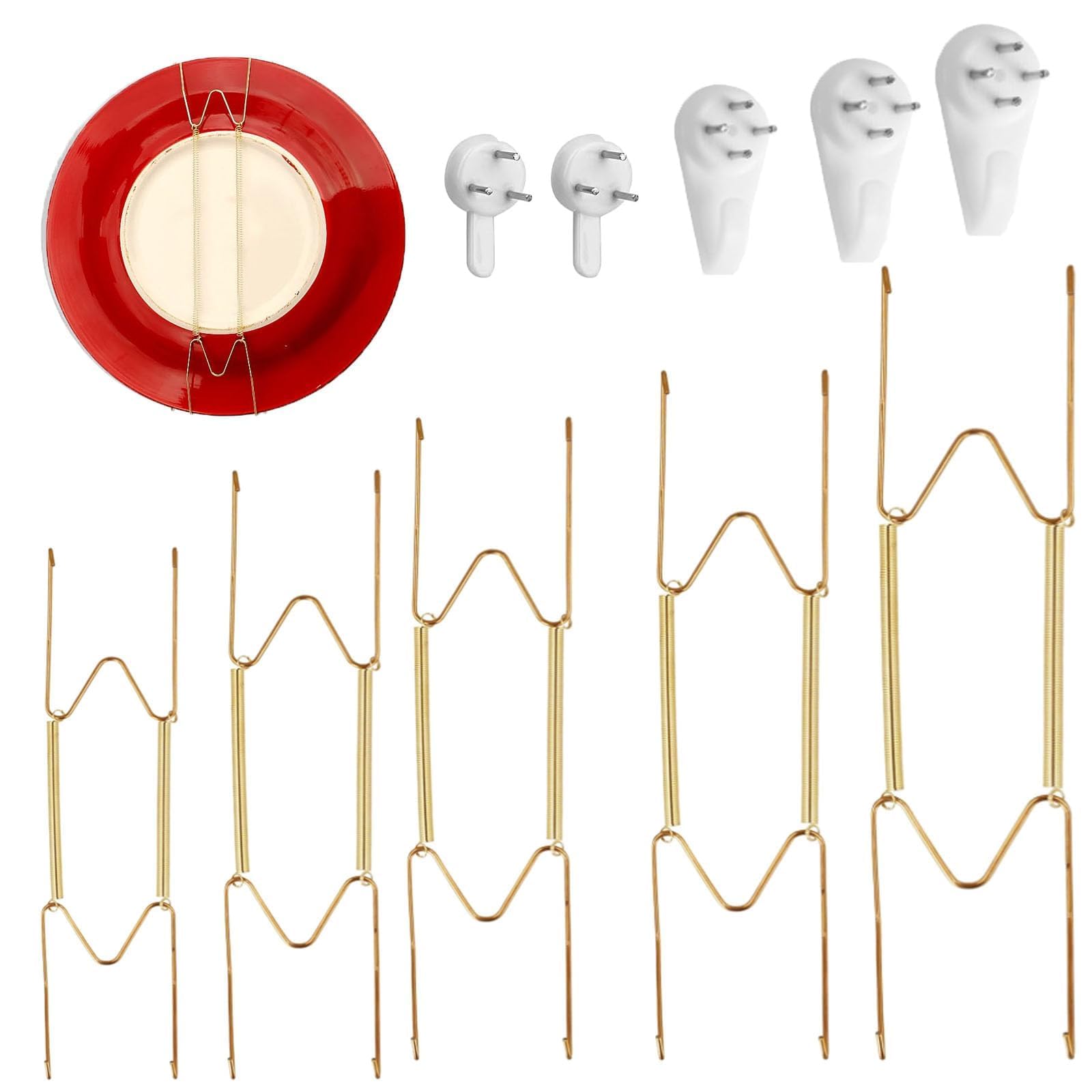 5 Pcs Plate Hangers for Walls - W-Shaped Stainless Steel Holders 4/6/8/10/12 Inch - Antique Art Decorative Board Display Wall Hanging