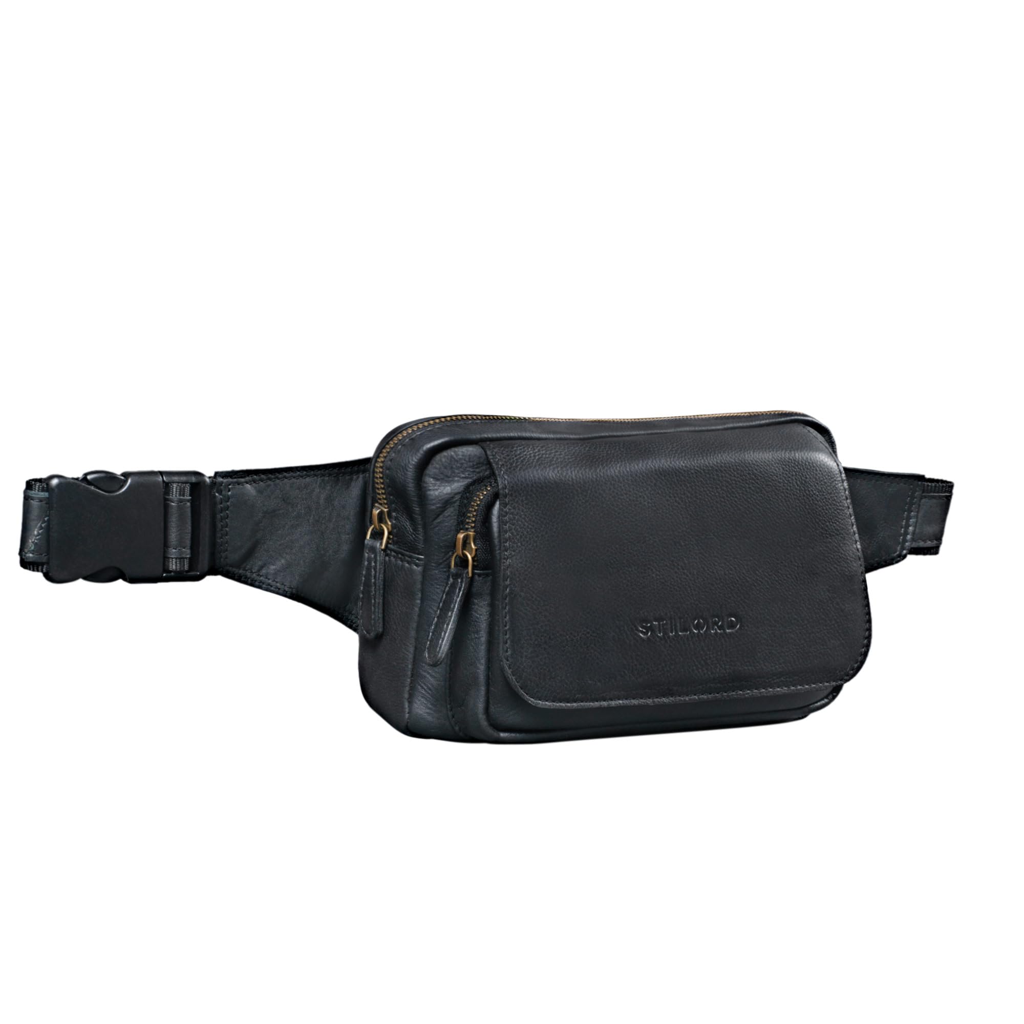 STILORD 'Boston' Leather Vintage Waist Bag for Men and Women for 8.4 inch Tablets and Smartphones, Colour:Black