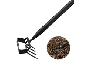 JAOTREL 2-in-1 Garden Hoe Tool, Adjustable Length from 37 to 60inch, Ergonomic Design for Weeding and Raking, Durable and Rust-Proof Blade, Save Time and Effort