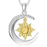 LWXIE Diamond Moon and Sun Necklaces for Women 925 Sterling Silver Sun Moon Pendant Mothers Day Birthday Jewelry Gifts for Mom Wife Girlfriend