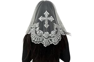 VELUTHERINE Church Veil Catholic Mass - Embroidered Lace Triangle Headscarf Floral Church Veil Latin Mass Scarf