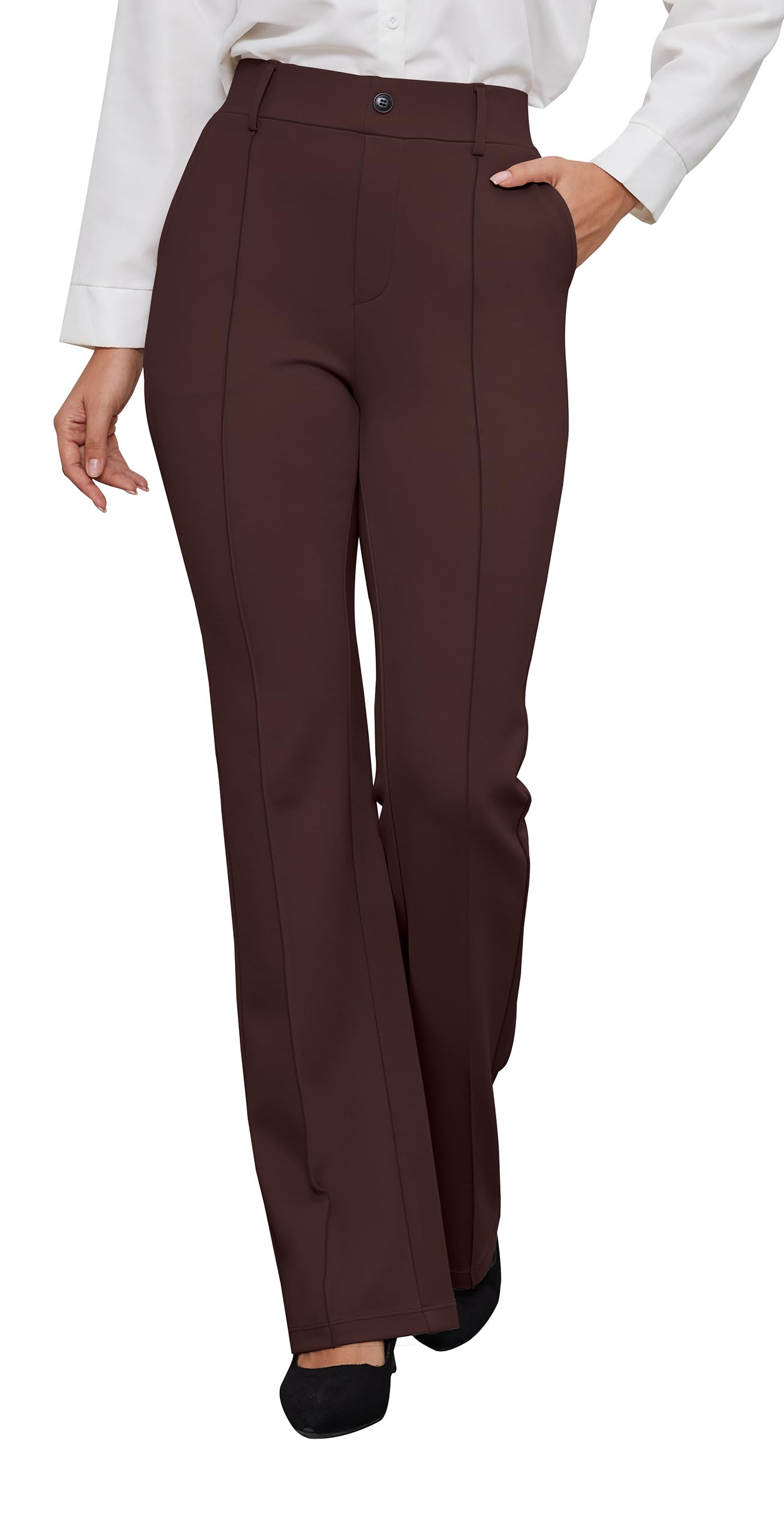 Photo 1 of *small womens* cVIMPEP Dress Pants for Women Yoga Pull On Stretchy Bootcut Leg High Waist Work Pants Woman Business Casual Lounge Office Slacks with Pockets B201 29 Brown S