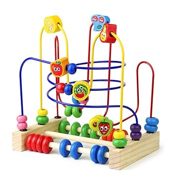 Fajiabao Bead Maze Wooden Toy Roller Coaster Colorful Abacus Circle Toy for Kids Girls Boys