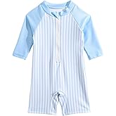YAGATA Baby Swimsuit Boy Infant One Piece Rash Guard Bathing Suit Short Sleeve Zipper Toddler Boys Beach Swimwear