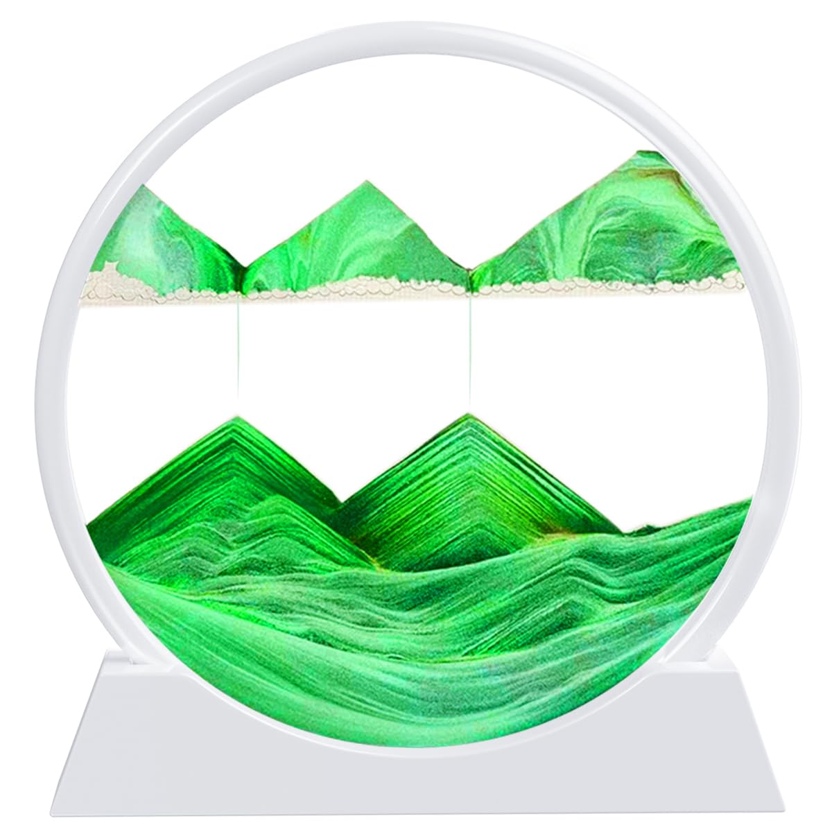 E-feilai Moving Sand Art Picture, Liquid Motion Art, Natural 3D Sand Painting for Home and Office Desktop Decor (White-Green, 12 inches)