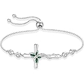 Blaniy Cross Bracelet for Women 925 Sterling Silver Adjustable Butterfly Bracelet Birthstone Jewelry for Women