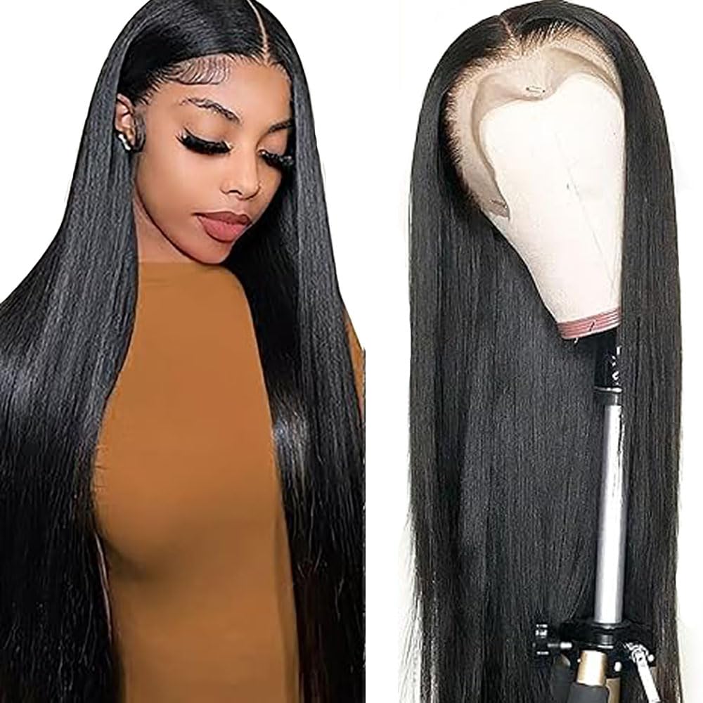 Hxxcoup Human Hair Wig Lace Front Wig Straight 13x6 Lace Wig with Baby Hair Glueless Wig Wear and Go Swiss Top Lace 100% Unprocesse Virgin Remy Hair Black Wig for Woman 12 Inch