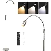 Reading Floor Lamp, 72" LED Dimmable Lamp with Gooseneck,Zoomable Spotlight | Adjustable Color Beam Standing Lamp, Touch &amp; Remote Control, Task Craft, Sewing, Bedroom Living Room, Office, Brushed Nicke