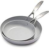 GreenPan Venice Pro Stainless Steel Healthy Ceramic Nonstick Light Gray Frying Pan/Skillet Set, 8" and 10"