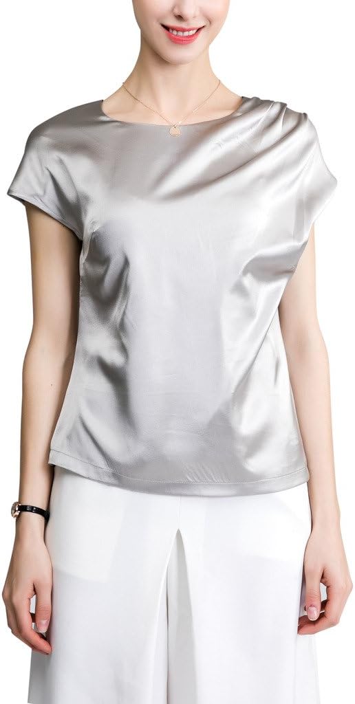 Sticky Fingers Ladies Short Sleeve Round Neck 100% Silk Blouse Sand UK 18/EU 44