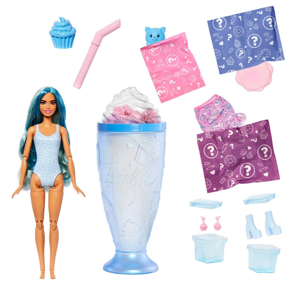 Barbie Pop Reveal Series Fashion Doll & Accessories Set, Treat Series, Cool Cupcake Theme with Pet, 8 Surprises Include Color Change