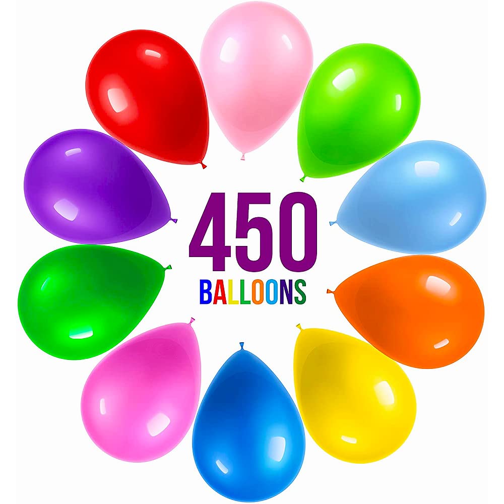PREXTEX 450Pcs Rainbow Balloons, Colourful Balloons, 30cm Balloons Pack, Assorted Colour Balloons, Rainbow Balloon Arch, Balloon Decoration, Birthday Balloons for Kids Party Decoration (450pc)