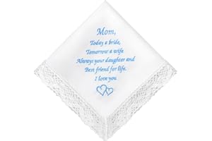 HOULIFE Wedding Handkerchiefs for Bride, Something Blue Wedding Brides Gift Embroidered Handkerchief with Lace Edges