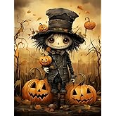 MjhRcll Halloween Diamond Painting Kits for Adults,Horror Boy and Pumpkins Diamond Art Kits Full Round Drill,Paint by Diamonds for Holiday Gift and Home Wall Decor 12X16 Inch