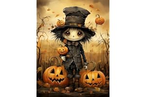 MjhRcll Halloween Diamond Painting Kits for Adults,Horror Boy and Pumpkins Diamond Art Kits Full Round Drill,Paint by Diamonds for Holiday Gift and Home Wall Decor 12X16 Inch