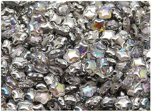 50pcs Star® Bead® - Czech Pressed Glass Beads in The Shape of a Star 6mm, Crystal Silver Rainbow