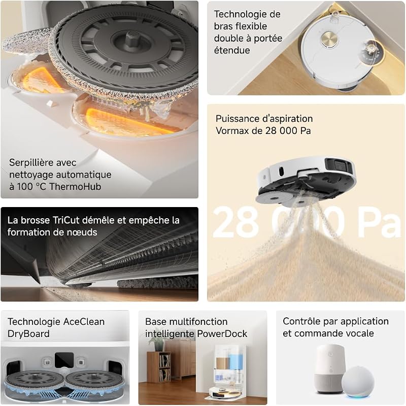 L50 Ultra AE Robot Aspirateur Laveur, Auto-Nett 100 °C, 28 000 Pa