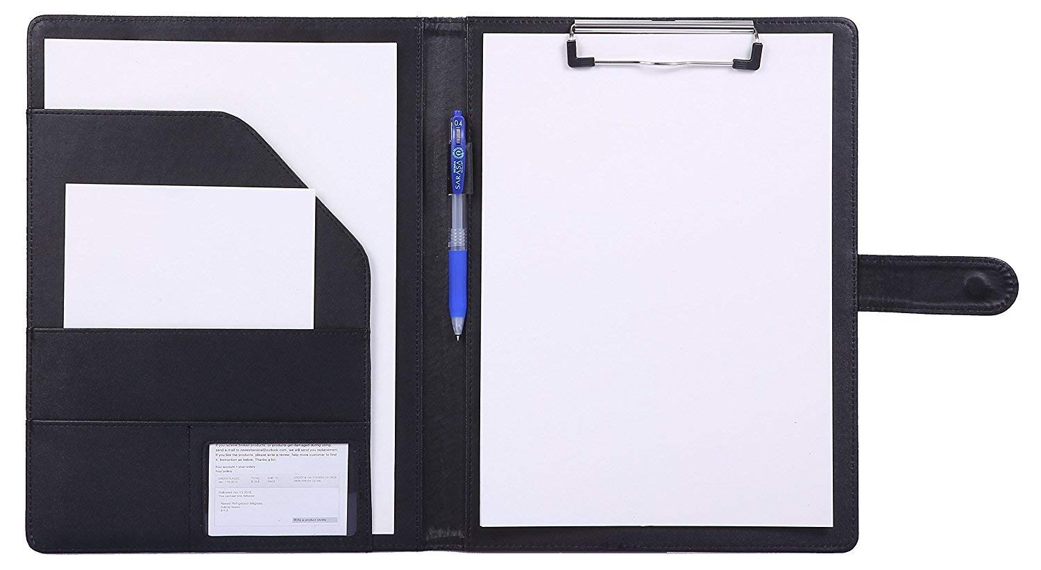 Folder A4 Clipboard Folder Conference Folder for Legal Pad, Faux Leather Folder Work Writing Foldover Clipboard with Cover, Portfolio Organiser A4 Folio Clip Board (Black)