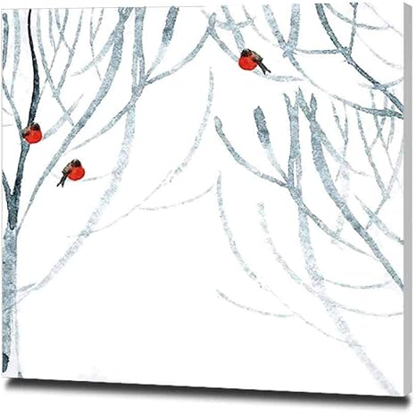 Amazon モダンな装飾 アートパネル おしゃれポスター 正方形 絵画 インテリア 壁飾り フレーム装飾画 玄関 インテリア モダンアート 木枠セット 40x40cmみごと ブラックホワイトライトグレーと赤の冬の森の木の水彩画 ウォールステッカー オンライン通販