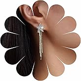 Yheakne Boho Crystal Star Chandelier Earrings Gold Tassel Chain Earrings Vintage Rhinestone Star Stud Earrings Punk Sleek Chain Drop Earrings Jewelry for Women