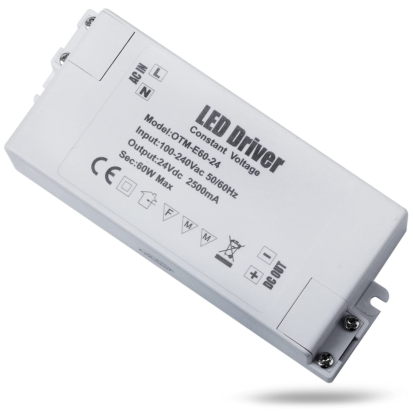 REYLAX 2pcs LED Driver 24V 60W 2.5A, 240V AC to 12V DC Transformer, Constant Voltage Driver Adapter, Low Voltage Transformers for DIY Light Strips, LED Bulbs and Downlight