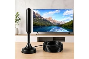 Antena TV Digital Amplificada Interna e Externa HDTV UHF VHF, Base Magnética com Super Ímã, Cabo de Longo Alcance, Compatível com TV Digital Full HD e 4K