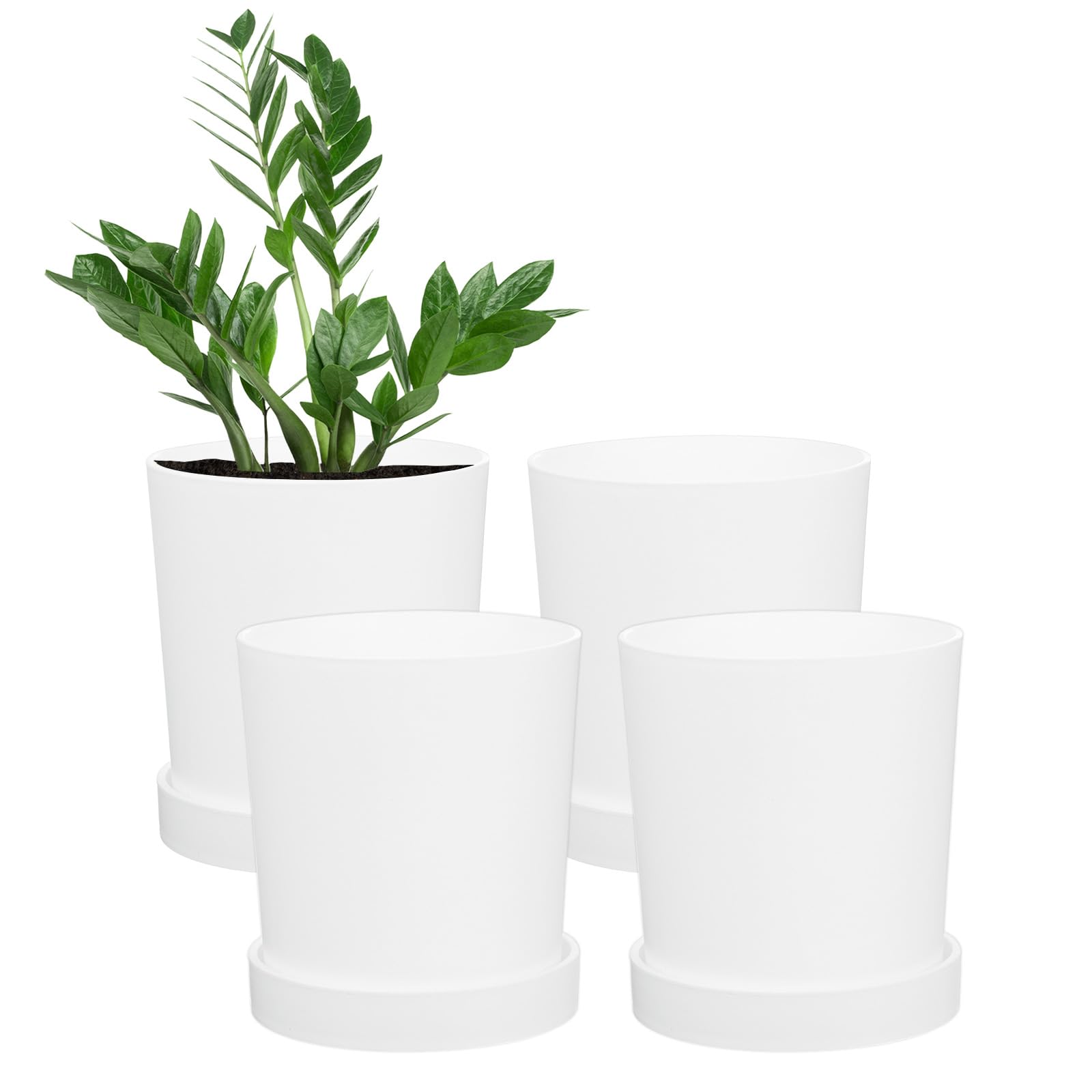 M METERXITY 4-Pack Plant Pots, 4.5 Inch Plastic Flower Pots with Drainage Holes for Cactus/Succulents Pot/Small Plants/Home/Garden, Planters for Indoor Plants [White]