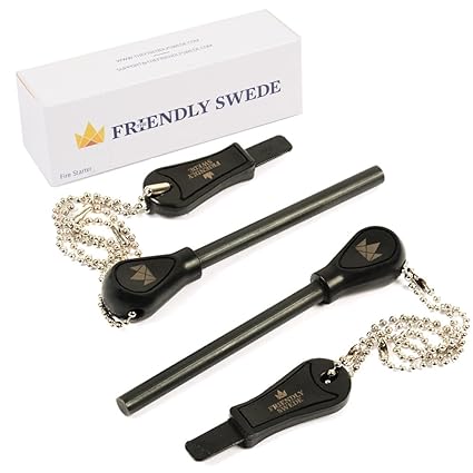 The Friendly Swede 2er Set Feuerstarter Easy Grip - Feuerstahl in idealer Länge mit starkem Funkenflug für Camping, Outdoor, 