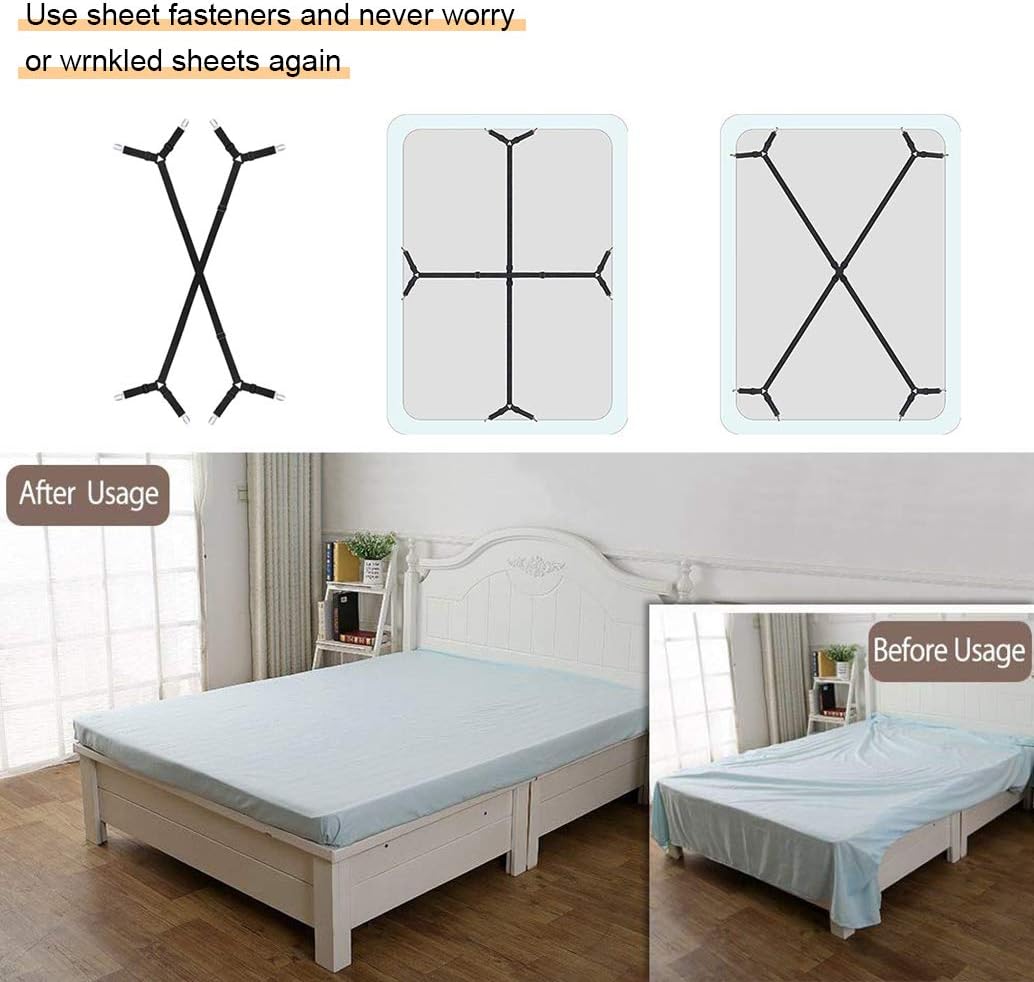 QoeCycth Bed Sheet Holder Straps, 2Pcs Adjustable Crisscross Fitted Sheet Band Straps Grippers Suspenders, Triangle Elastic Mattress Cover Holder Fasteners for All Bed Sheets, Mattress Covers: Home & Kitchen