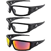 Alpha Omega AO5 Motorcycle Sunglasses Foam Padded Riding Safety Glasses Z87.1 for Men or Women 3 Pairs Black Frames w/Clear, Photochromic, & Red Mirror Lenses