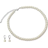 S SUSANN Costume Layered Twisted Gold Pearl Necklace Choker Chunky Glass Statement Pearl Necklace and Earring set, good gift for women Faux pearl necklace set