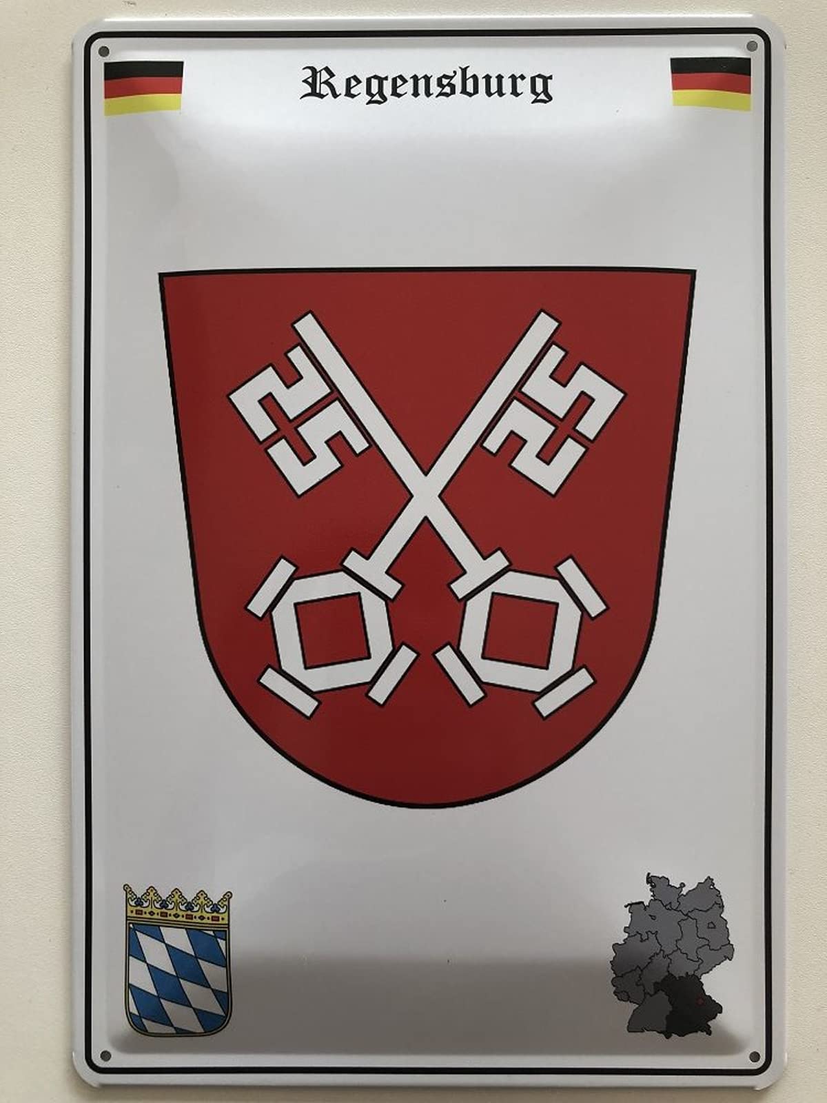Tin Sign 20 x 30 cm Domed Regensburg Coat of Arms Decorative Gift Sign