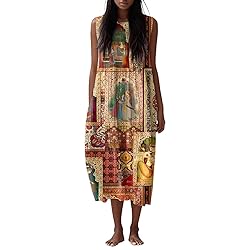 Womens Boho Dresses Summer Fall Cotton Linen Midi