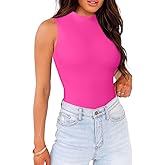 WAYMAKER Mock Neck Bodysuits for Women Sleeveless Basic Tank Top Body Suit Shirts
