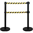 VIP Crowd Control Dual Retractable Belt Queue Safety Stanchion Barrier Set, 40" HT, 96" DUAL Belt + Wall Bracket, VIP Crowd Control, VIP Crowd Control (BLACK/YELLOW)
