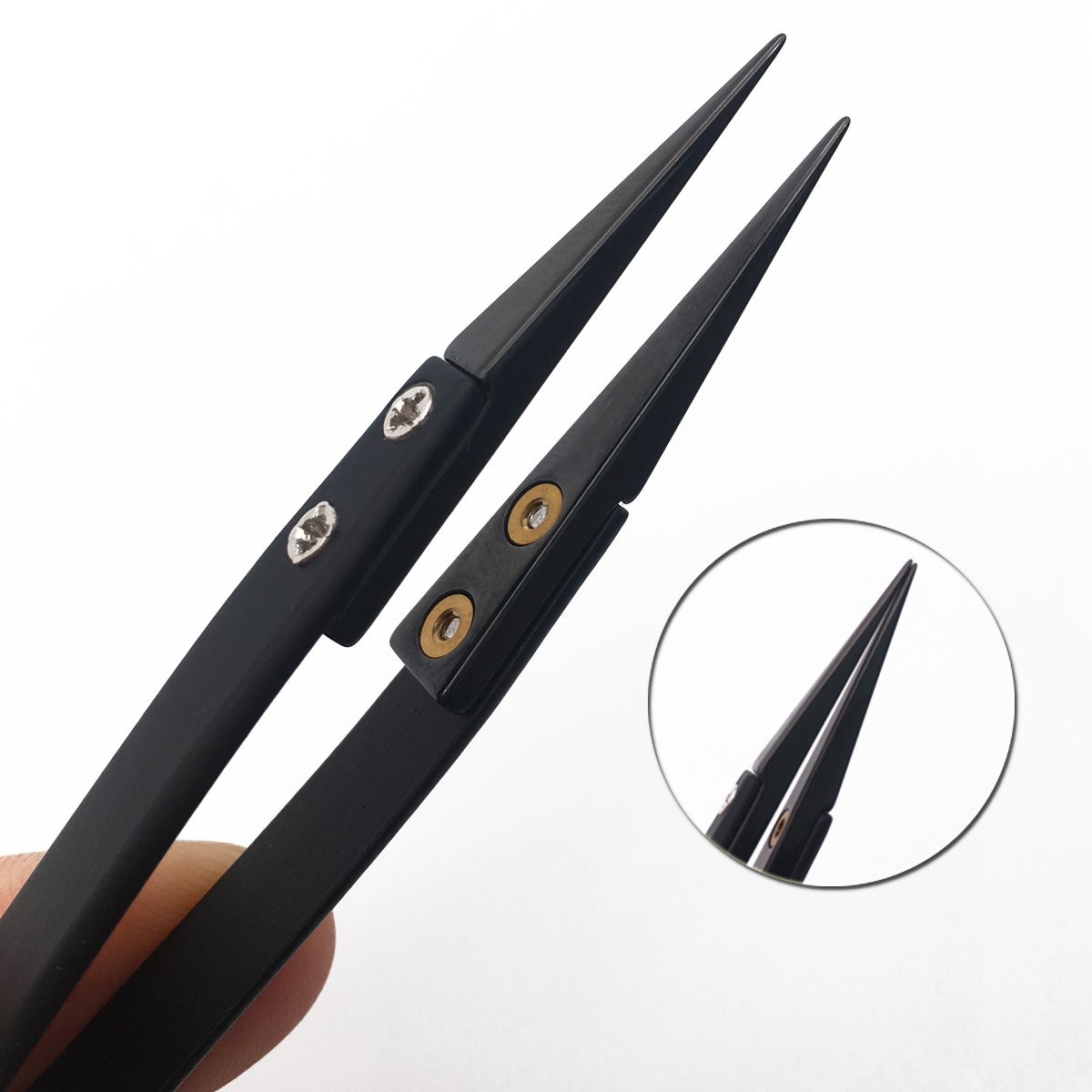 Black Ceramic Tweezers Set, Non-Conductive, Anti-Magnetic, Anti-Acid, Suitable for Acid Occasions, SMD & Solder & Precision Machinery & High-Temp Operations (2 in 1)