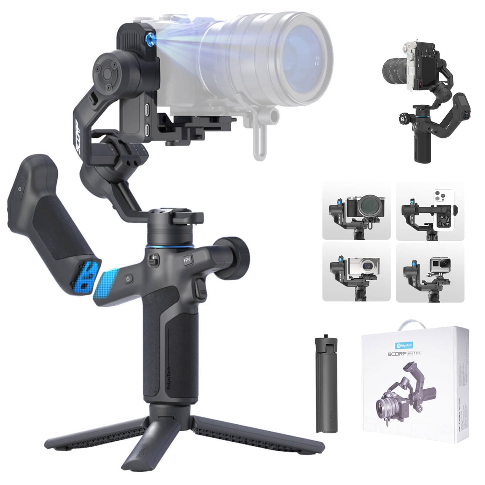Photo 1 of FeiyuTech SCORP Mini-3-Pro Gimbal Stabilizer for Camera Mirrorless/Compact/Action Cameras,Smartphone,18m AI Tracking,Detachable Remote Handle,4.4lbs Payload,3-axis Gimbal for Canon Sony Nikon