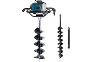 BJTDLLX 52cc Digger, 2-Stroke Single Cylinder Air-Cooled Gas Powered Engine Earth Auger Engine, Post Hole Digger Auger Post Hole Digger w/ 4", 8" Double Spiral Drills & 12" Extension Bar -Style 4