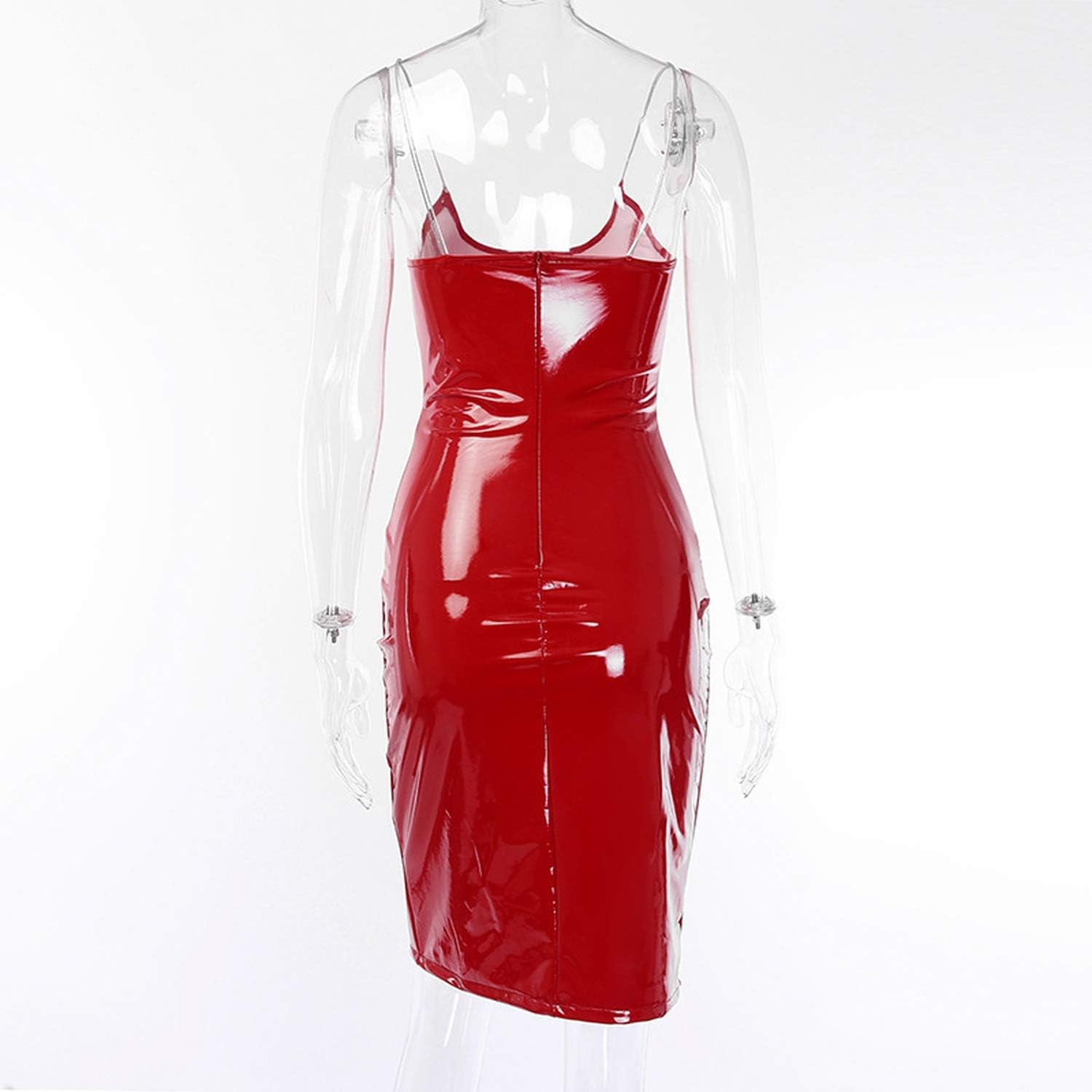 red pu bodycon dress