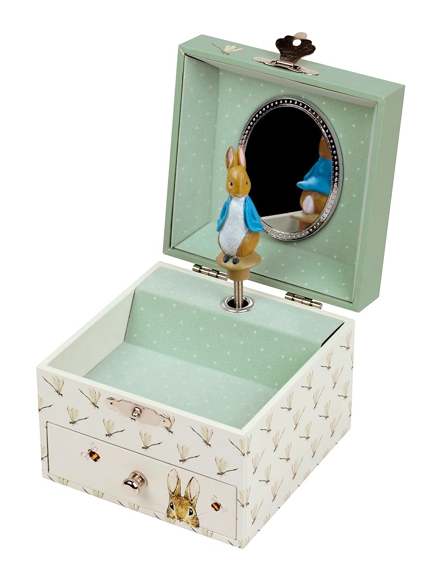Trousselier - Pierre Lapin - Peter Rabbit. - Treasures & Musical Jewellery Box - Ideal Gift for Children - Music Lullaby by Mozart - Green