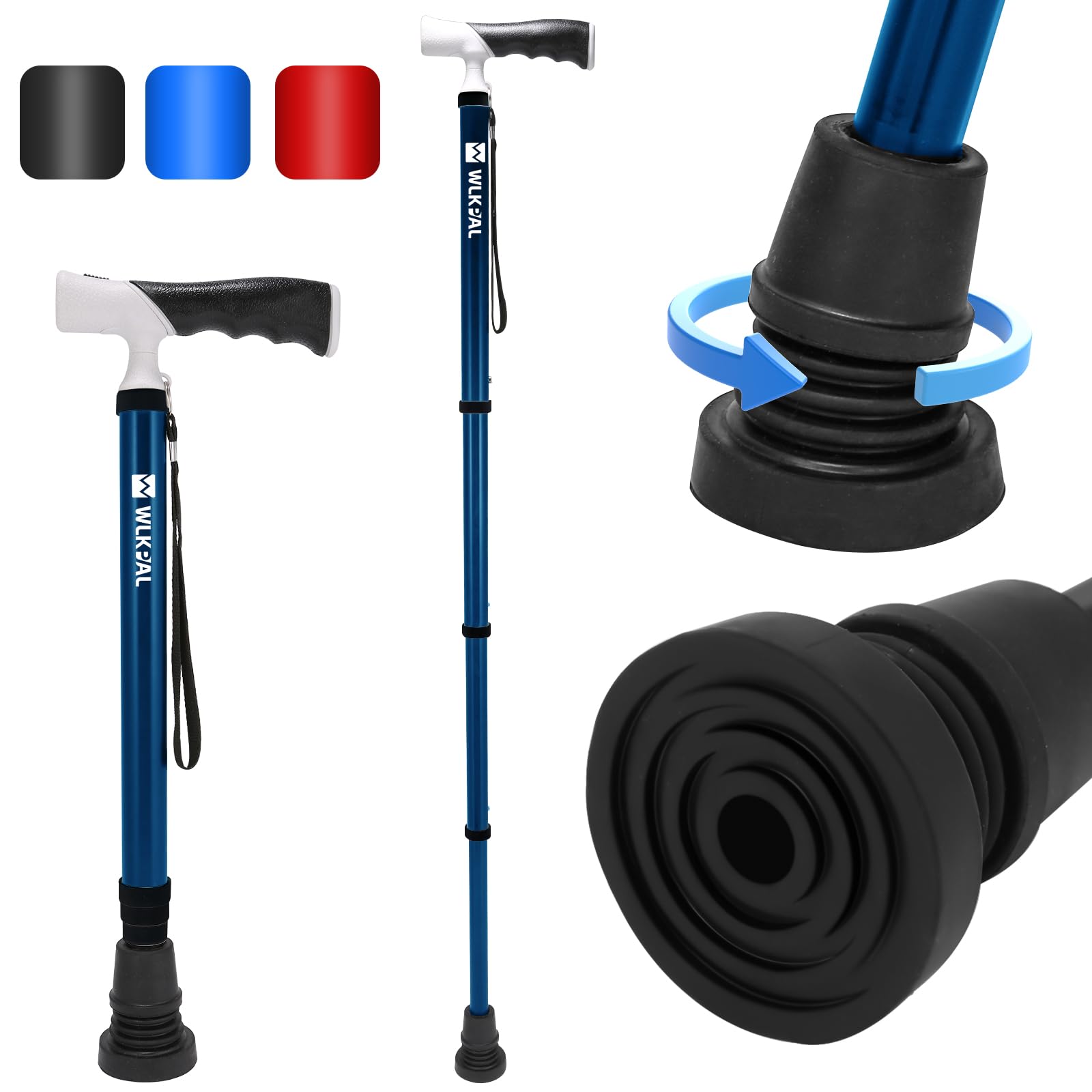 Photo 1 of WLKPAL Adjustable & One-Button Folding Walking Cane for Women & Men, WLKPAL A-4, All-New Unibody Safety Tech, 2 Swappable All-Terrain Tips, Anchor Series Cane for Portability (Blue)