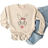 Ykomow Happy Easter Sweatshirt Women Long Sleeve Cute Bunny Rabbit Graphic Tees Pullover