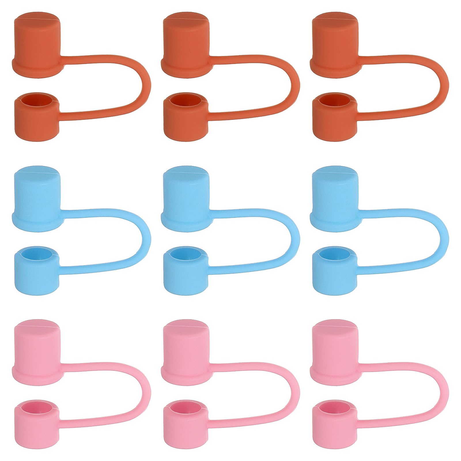 PATIKIL 0.4 In/10mm Silicone Straw Cover Cap, 9Pcs Dust-Proof Straw Tips Reusable Drinking Straw Caps, Pink/Light Blue/Orange
