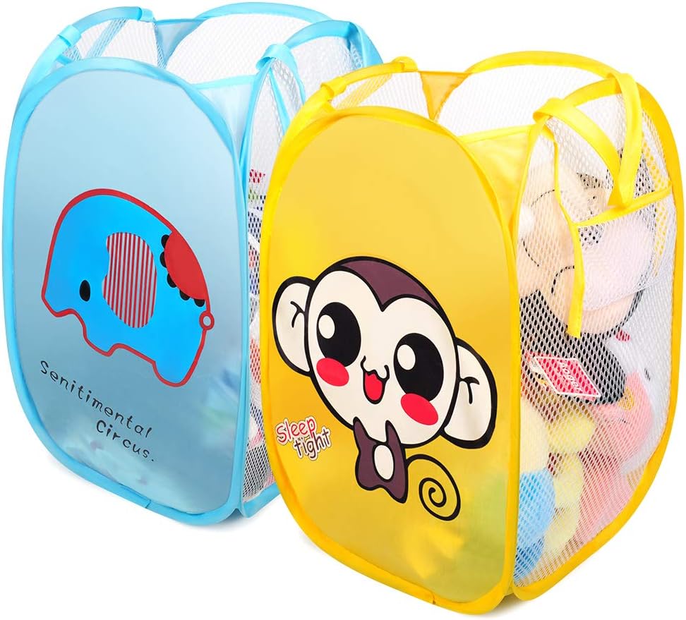 Luxamary Mesh Popup Laundry Hamper 2 Pack, Durable Basket for The Dirty Clothes and Kids Toys (Yellow)