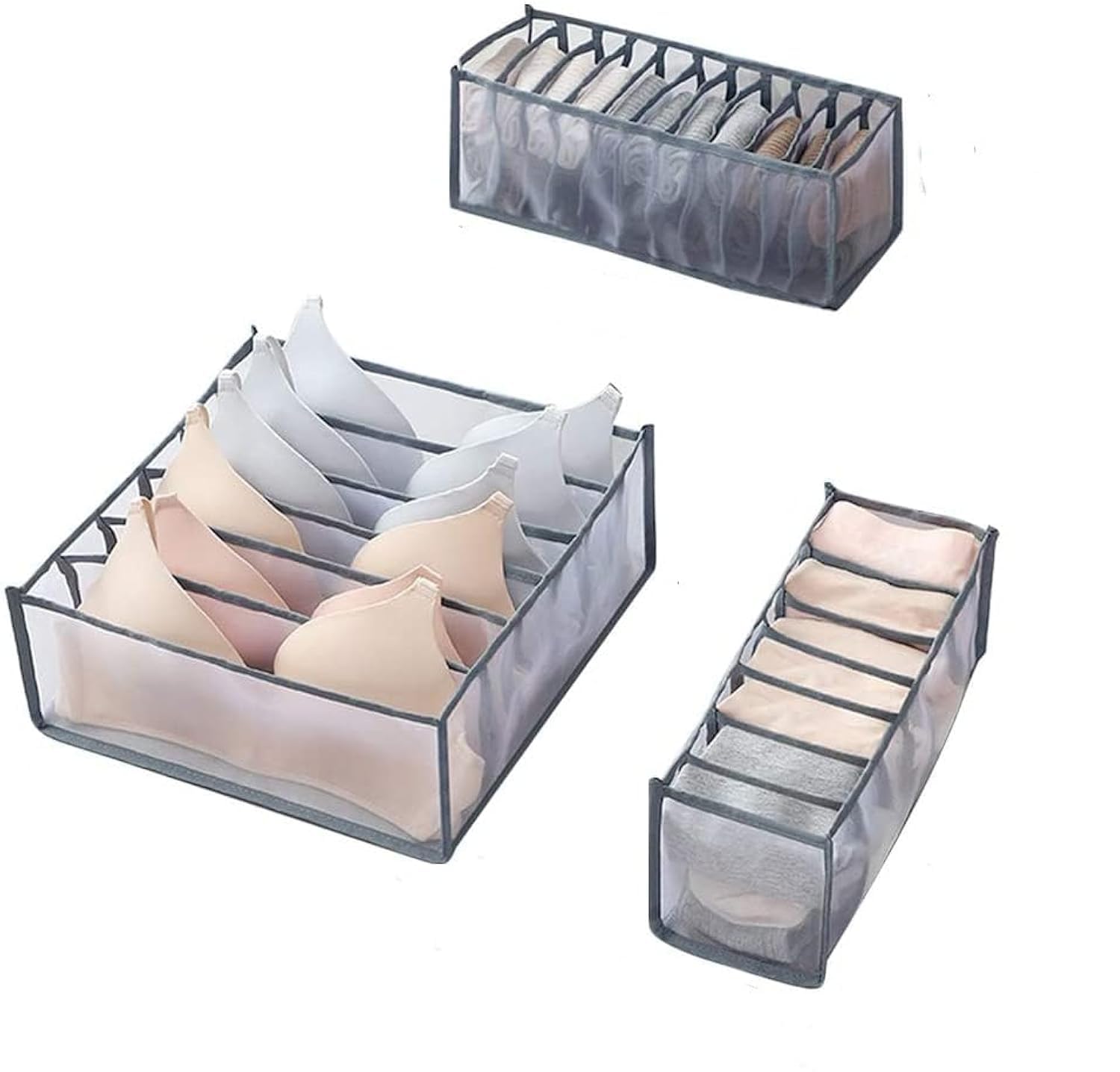 Underwear Drawer Organisers Set Of 3 Closet Dividers Underwear Storage For Socks,Bras,Scarves and Ties Foldable Wardrobe Storage Boxes (Gray)