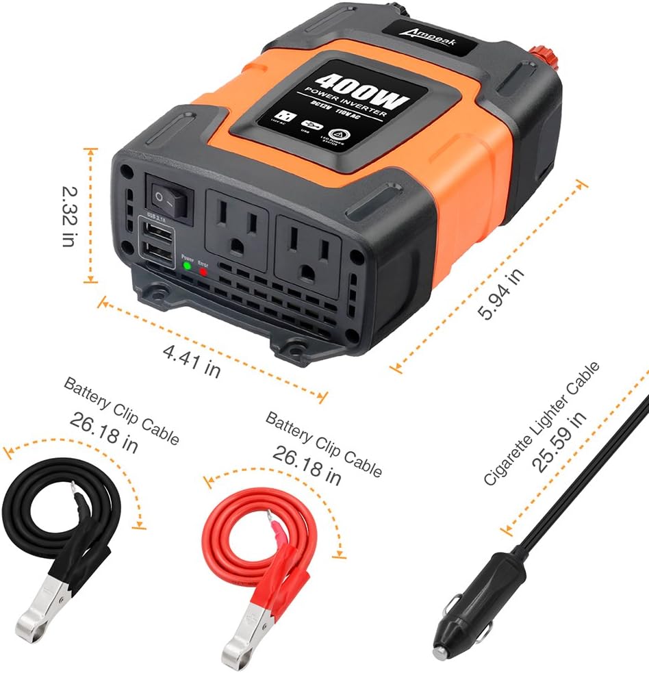 Ampeak 400W Power Inverter DC 12V to 110V AC Car Inverter with 3.1A Dual USB Converter: Car Electronics