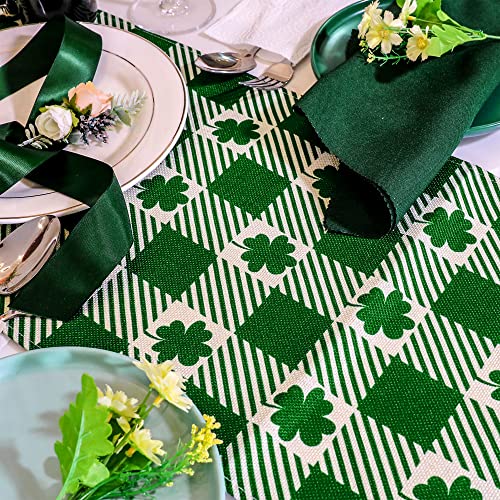 St Particks Day Table Runner 13 inch * 72 inch Green Spring Lucky Charm Shamrock 2023 Rustic Narural Kitchen Dining Table Linen Decoration Party Accessory (Floral)