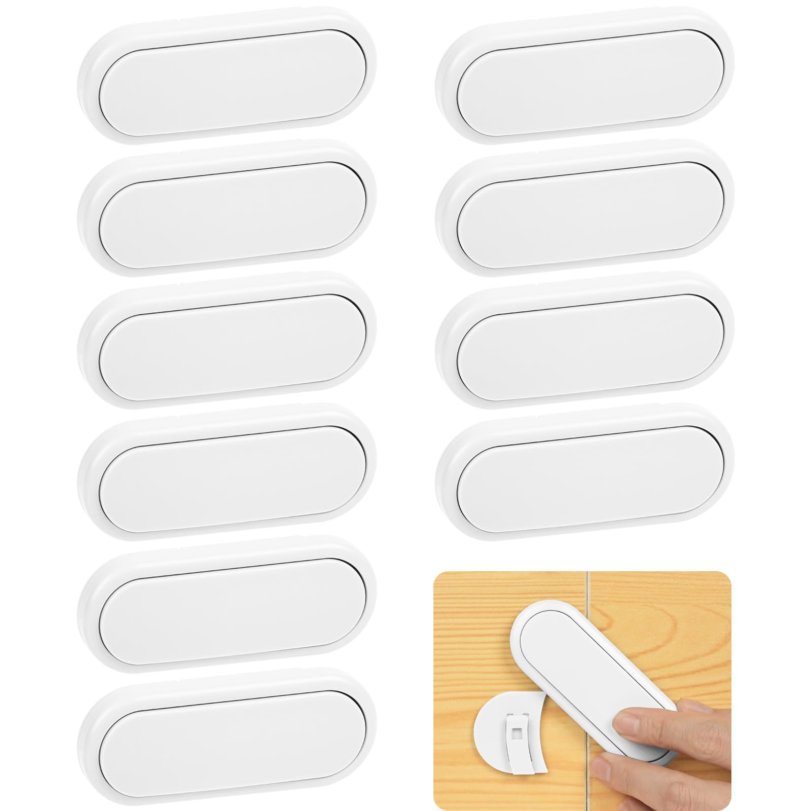 HOTUT Cupboard Locks for Children, 10 PCS Child Safety Cupboard Locks, Baby Proof Child Safety Cupboard Locks, Children Proof Latches for Kitchen, Door, Drawer, Closet, Refrigerator - White